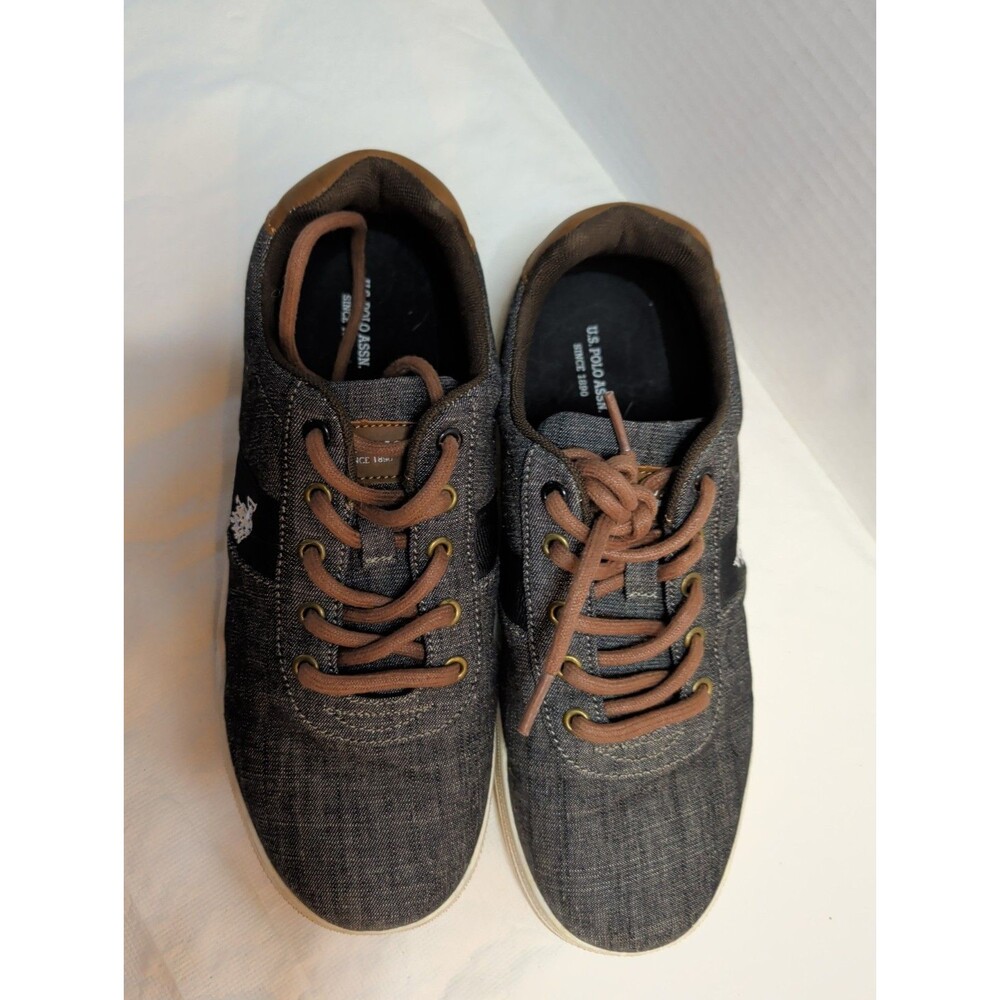 US Polo Assn Chambray Helm 7m Men’s Gray/Brown Textile Low Top Lace-Up Casual - Picture 2 of 5